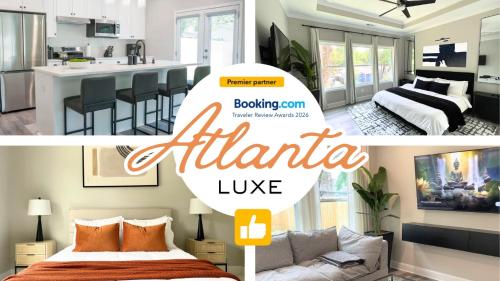 a collage of two pictures of a bedroom and a living room at BRAND NEW: Urban Oasis 5 min from Mercedes Benz in Atlanta