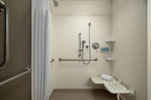 a bathroom with a toilet and a shower at Courtyard by Marriott Raleigh-Durham Airport/Brier Creek in Raleigh