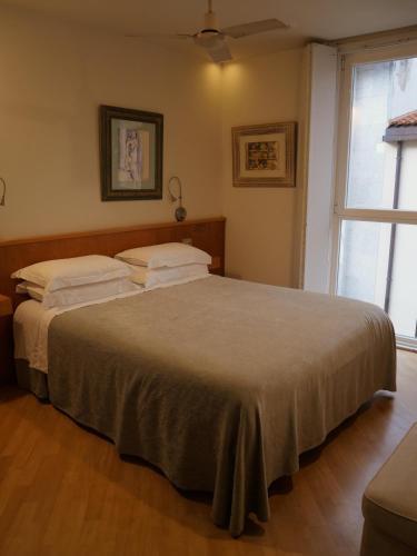 a bedroom with a large bed and a window at Hotel Zarampallo in Ourense