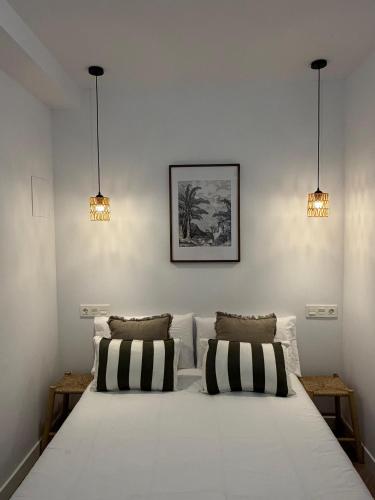 a bedroom with a white bed with two pillows at Hurtado Siete in Jaén