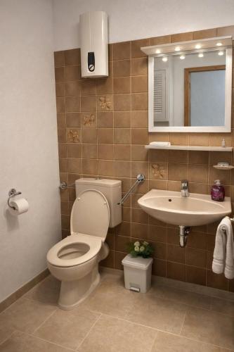 a bathroom with a toilet and a sink at Gasthaus Liam 2 in Bendorf