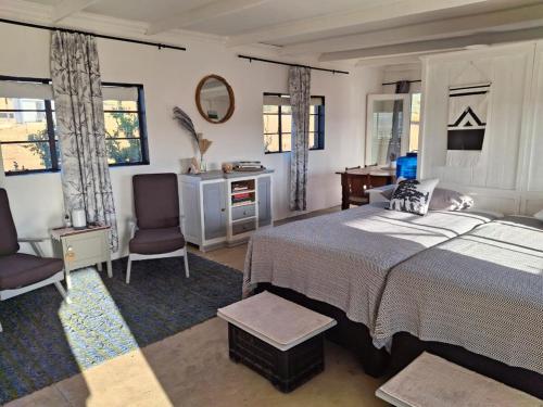 a bedroom with a bed and a desk and a chair at The STAL in De Rust