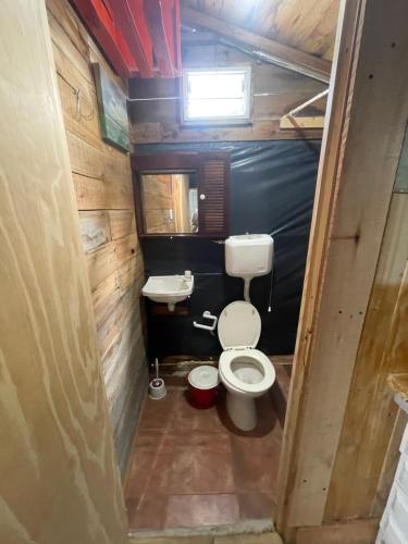 a small bathroom with a toilet and a sink at Las calandrias in Barrio Copacabana