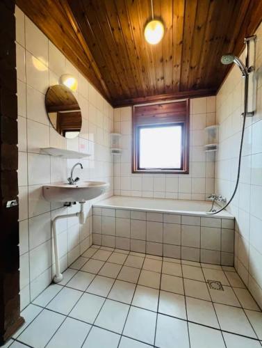 a bathroom with a bath tub and a sink at The Nordic Retreat in Gramsbergen