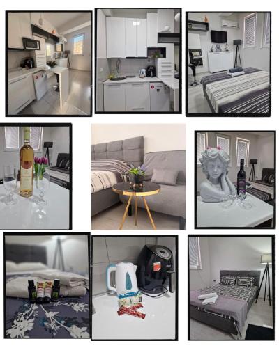 kolaż zdjęć salonu w obiekcie M & M Apartment w Ochrydzie
