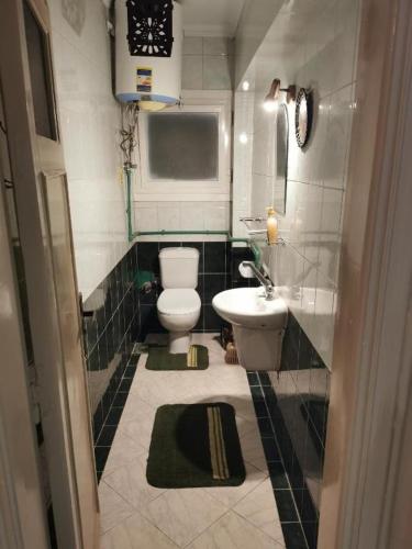 a bathroom with a white toilet and a sink at Adham's Inn in Cairo