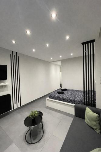a living room with a bed and a couch at MoonGreen - EuroAirport - Basel - HighQuality in Saint-Louis