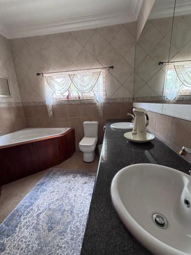 a bathroom with a sink and a tub and a toilet at Hyalus House in Vaal Marina