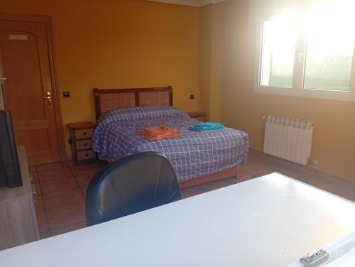 a small bedroom with a bed and a chair at El refugio de Sam in Burgos
