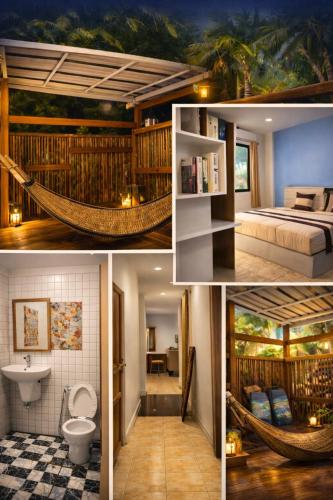 a collage of pictures of a bedroom with a hammock at Baan Isla Hideaway in Ko Lanta