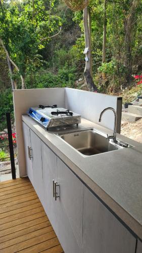 a kitchen with a sink and a counter top at Balay Mariposa in Langagan