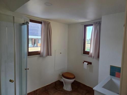 a bathroom with a toilet and a window at Paradise in the city in Christchurch