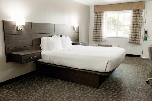 a hotel room with a large bed and a window at Quality Inn & Suites Lathrop in Lathrop