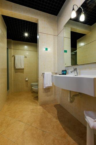 a bathroom with a sink and a toilet and a mirror at Hotel Excelsior Magenta in Magenta