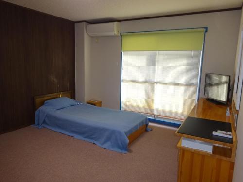 a bedroom with a bed and a television and a window at SYO Heights 501-3Bed in Osaka
