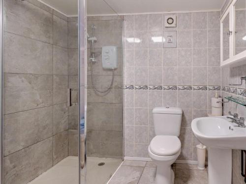 a bathroom with a shower and a toilet and a sink at 1 Bed in Abergavenny oc-52882 in Gilwern