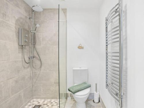 a bathroom with a toilet and a glass shower at 1 Bed in Brixham oc-78520 in Galmpton-on-the-Dart