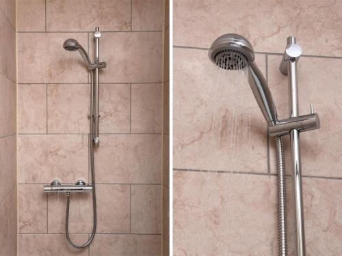 two pictures of a shower with a shower head at 4 Bed in Brecon oc-bn151 in Devynock