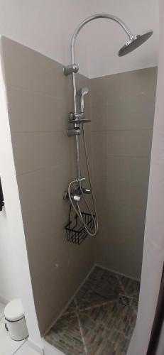 a shower in a bathroom with a shower head at Le Cosy 888 Studio Plage 1 min Piscine Restaurants Casino in Les Trois-Îlets