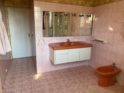 a bathroom with a sink and a toilet at Chambre HABILIS 31 in Auterive
