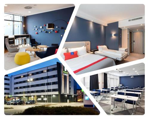 a collage of four pictures of a hotel room at Holiday Inn Express - Kaiserslautern by IHG in Kaiserslautern