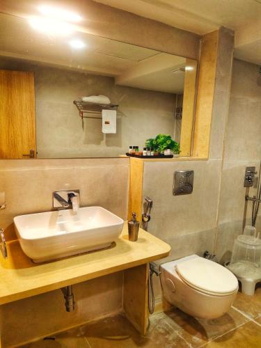 a bathroom with a sink and a toilet at All seasons boutique rooms in Pune