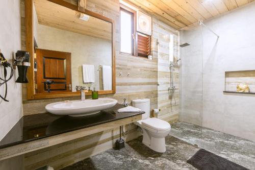 a bathroom with a sink and a toilet at Noeline Villa in Bentota
