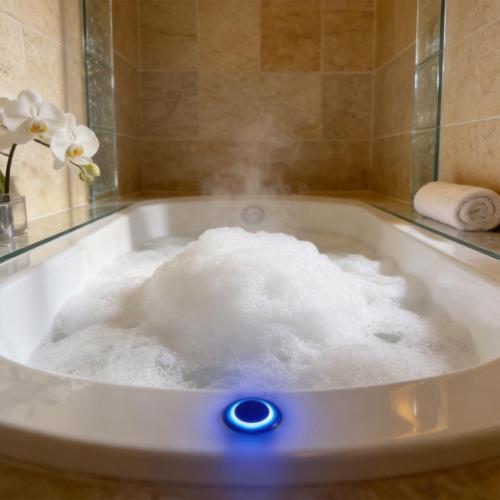 a bath tub filled with lots of snow at Cozy spa sun set in Trois Bassins