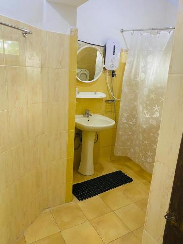 a small bathroom with a sink and a shower at New Arverne Villa Kandy in Kandy