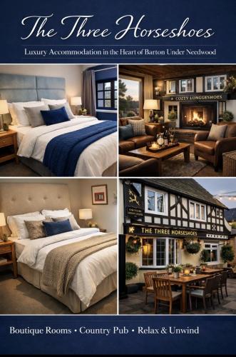 a collage of pictures of a bedroom and a house at The Three Horseshoes Boutique Rooms in Dunstall