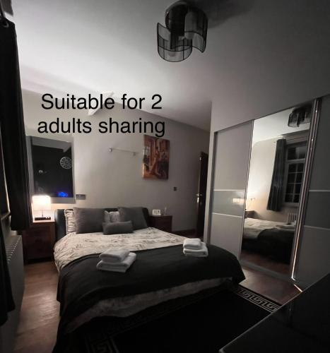 a bedroom with a large bed with a mirror at SantalijsHoteliers Ltd in Leicester