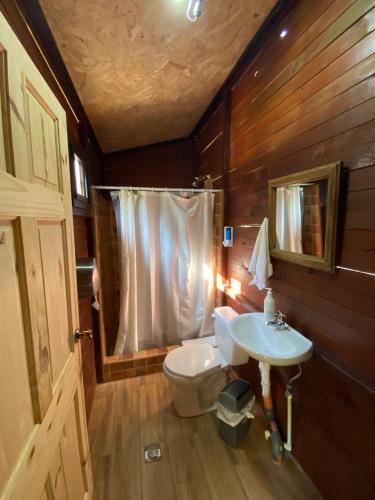 a bathroom with a toilet and a sink at Casa Santa Teresita in El Progreso