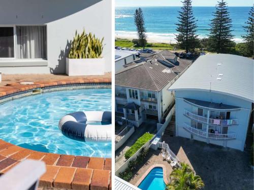 two pictures of a house and a swimming pool at La Ronde One - Unit 1 - oceanstays in Yamba