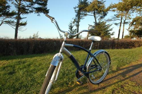 a bike parked in the grass in a field at Greenhouse Inn by the Bay in Sequim