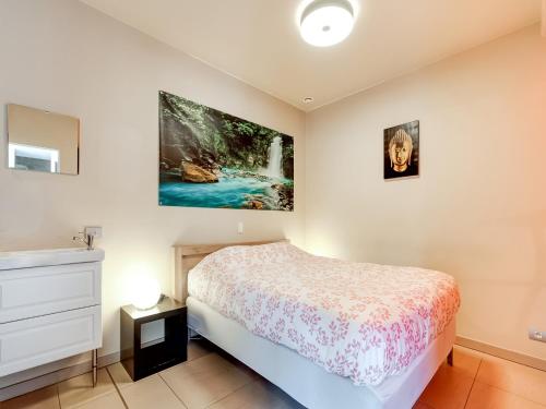a bedroom with a bed and a dresser and a sink at Peaceful Getaway with Spa in Avelgem