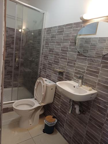 a bathroom with a toilet and a sink at Santa Marta in Rivière-Pilote