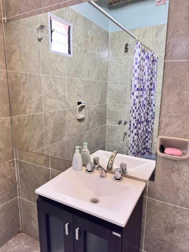 a bathroom with a sink and a shower at Departamento Guadalupe in Fiambalá