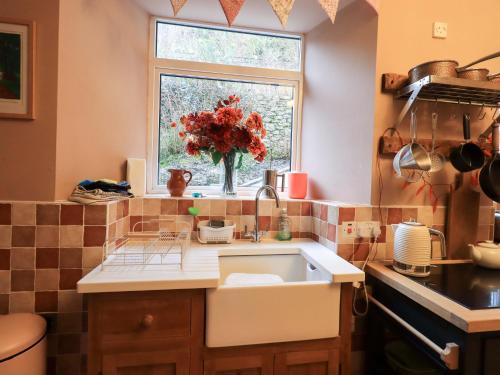 a kitchen with a sink and a window at Yewbarrow Cottage in Grange Over Sands