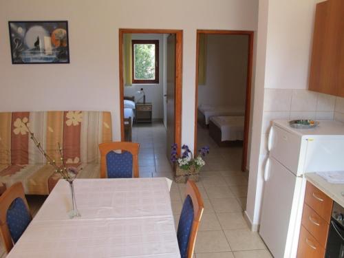 a kitchen and dining room with a table and chairs at Apartments and Rooms Degenija in Starigrad-Paklenica