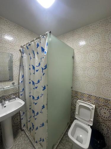 a bathroom with a toilet and a sink at Abu Zarr Terrace in Bukhara