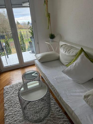 ein Wohnzimmer mit Sofa und Tisch in der Unterkunft MarijaM-Haus in Badenweiler