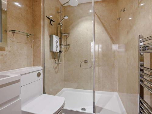 a bathroom with a shower and a toilet and a sink at 2 Bed in Beaworthy oc-87085 in Highampton