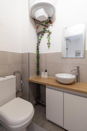 a bathroom with a white toilet and a sink at Studio à Champigny sur marne in Champigny-sur-Marne