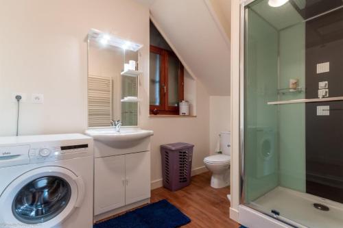 un bagno con lavatrice e lavandino di Ecluse Mingot a Châtillon-en-Bazois
