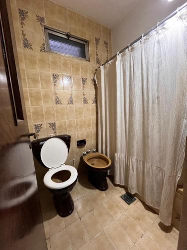 a bathroom with a toilet and a sink and a shower at La casa del recho in Santo Tomé