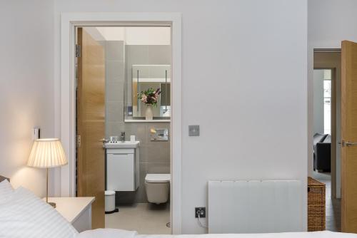 a bathroom with a sink and a toilet in a room at The Lion Gate Mews in Kingston upon Thames
