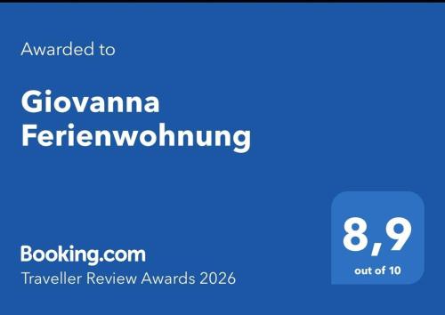 a screenshot of a phone screen with the text awarded to glynania fern at Giovanna Ferienwohnung in Müllenbach