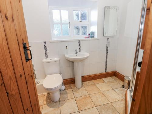 a bathroom with a toilet and a sink at Swallows Rest in Hexham