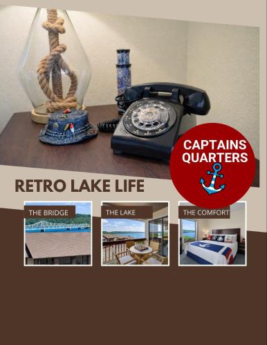 a collage of pictures of a referrio lake life at Captain's Quarters at Kimberling Crossing in Kimberling City