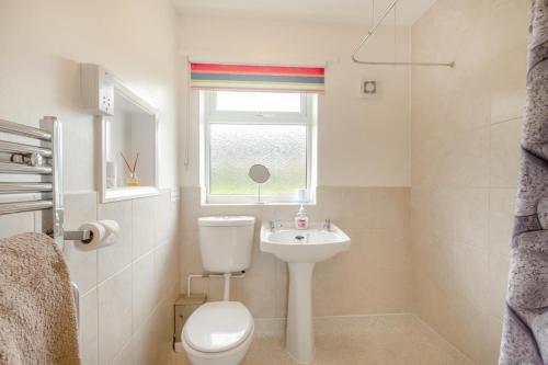 a bathroom with a toilet and a sink and a window at 2 Bed in Reedham oc-2378 in Haddiscoe